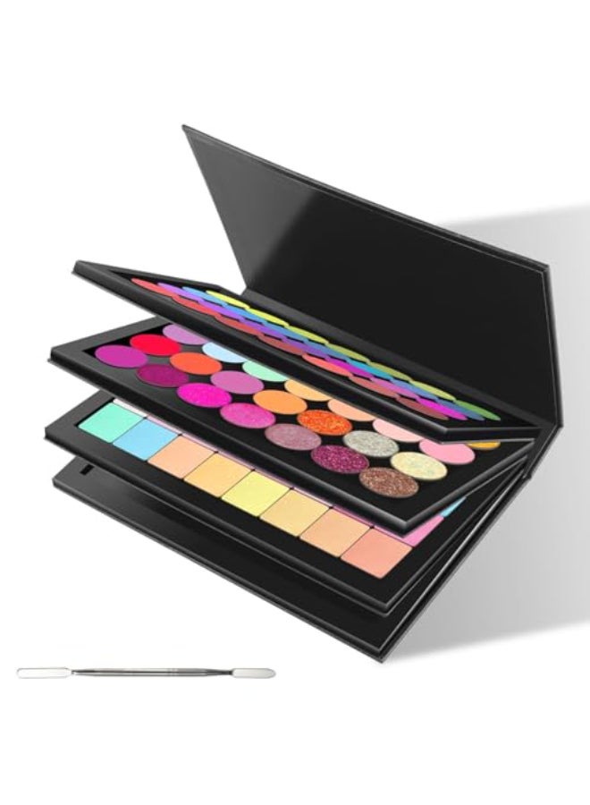SZDYM 4 layers Empty magnetic Book Shaped palette Black PU leather surfacewith Depotting Spatula and 100 piece Metal Stickers - Image 1