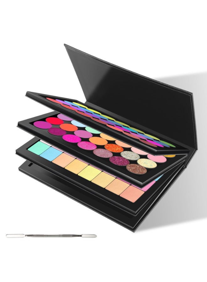 SZDYM 4 layers Empty magnetic Book Shaped palette Black PU leather surfacewith Depotting Spatula and 100 piece Metal Stickers - Image 3