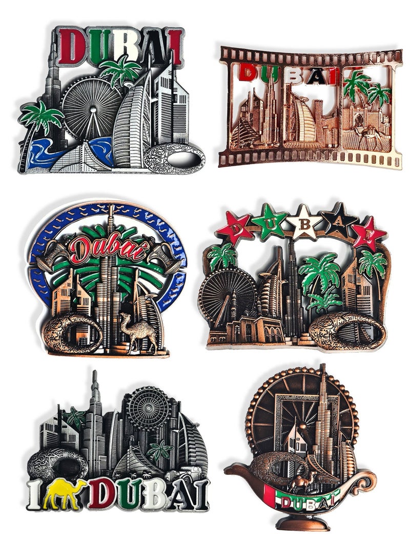 Souvenir Souq 6 pcs Premium Metal Fridge Magnets Dubai Souvenir featuring high-quality detailing, strong magnetic hold, and durable metal construction—ideal for gifting, collecting, or decorating your fridge and workspace. - Image 1