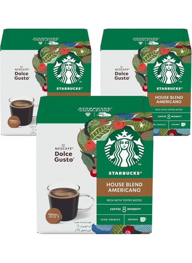 Starbucks Nescafe Dolce Gusto Americano House Blend 12 Capsules 102g Pack of 3 - Image 1