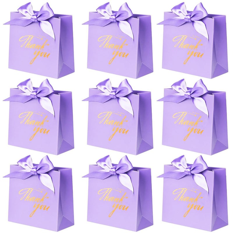 DECHISY 24Pack Thank You Gift Bags, Favor Small Treat Boxes with Bow Ribbon, Paper Bags Bulk for Wedding Baby Shower Business Party Supplies (Purple) - Image 1