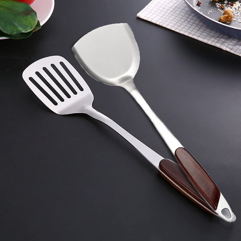 Primetan Stainless Steel Cooking and Serving Spoon Set for Kitchen J PlainSLOTED SPETULA Set - Image 1