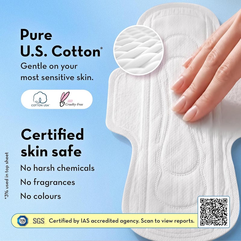 Plush Ultra-Thin Sanitary Pads For Women, 12 XL Natural Cotton Sanitary Napkins | Super Absorbent 12 Medium Flow XL + 2 Panty Liners For Rash Free Periods | Pure U.S. Cotton Pads With Disposable Pouch - Image 3