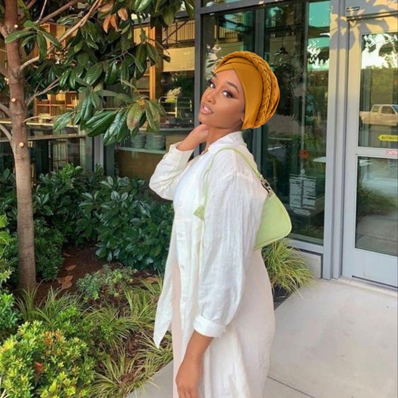 DRESHOW African Women Turban Caps Beanie Twist Headscarf Pre-Tied Double Twisted Braid Hair Cover Wrap Hat Headwraps for Black Women Chemo Cancer Cap - Image 2