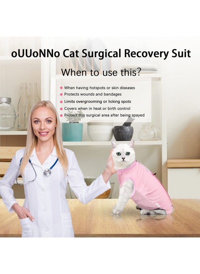 oUUoNNo oUUoNNo Cat Wound Surgery Recovery Suit for Abdominal Wounds or Skin Diseases, After Surgery Wear, Pajama Suit, E-Collar Alternative for Cats (S, Pink)  - Image 3