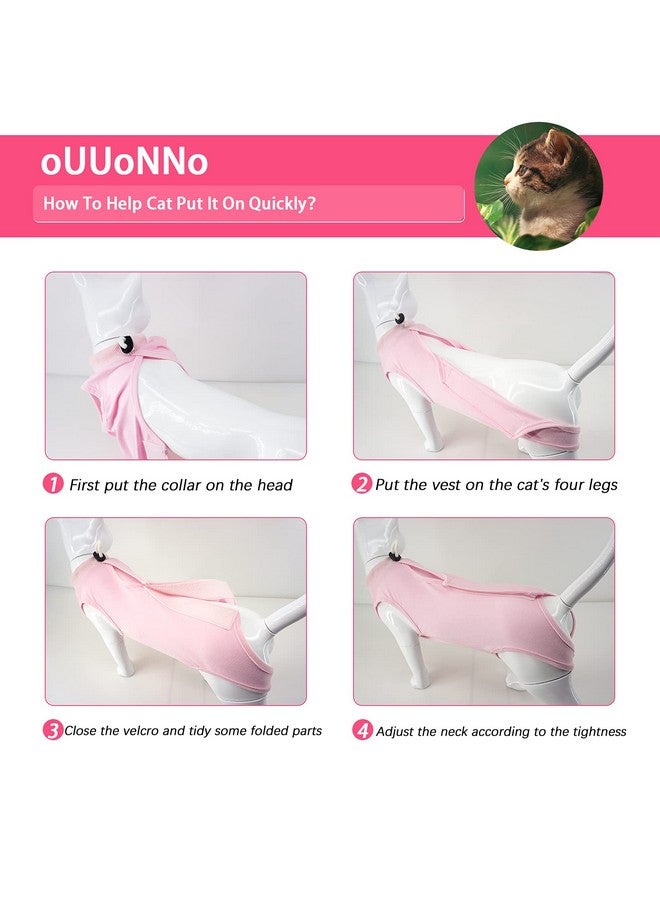 oUUoNNo oUUoNNo Cat Wound Surgery Recovery Suit for Abdominal Wounds or Skin Diseases, After Surgery Wear, Pajama Suit, E-Collar Alternative for Cats (S, Pink)  - Image 5