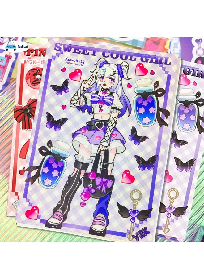 FunBlast Kawaii Stickers Book - 20 Sheets/400 Stickers, Korean Self-Adhesive Kawaii Sticker, Japanese Style Decorative Stickers, Cartoon Theme Sticker for Girls (Purple2) - Image 2