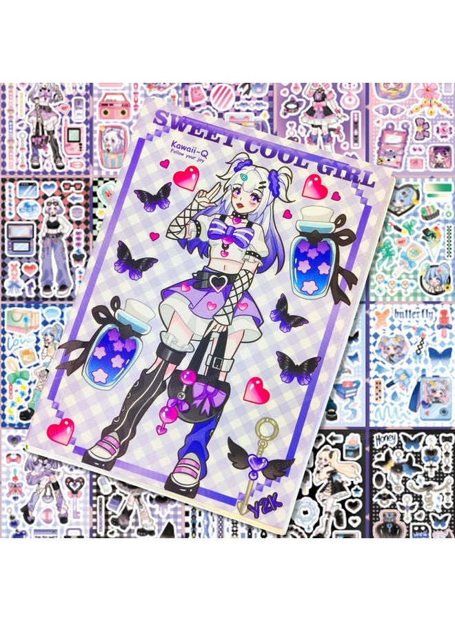 FunBlast Kawaii Stickers Book - 20 Sheets/400 Stickers, Korean Self-Adhesive Kawaii Sticker, Japanese Style Decorative Stickers, Cartoon Theme Sticker for Girls (Purple2) - Image 1