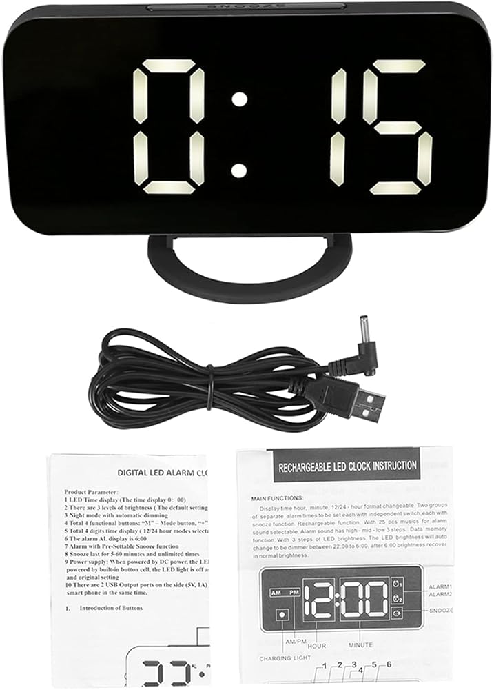Bahels Mirror Clock, Multi?functional Digital Alarm Clock Dual USB Interface Plastic Auto Lightness Adjustment for Home Office Bedroom - Image 4