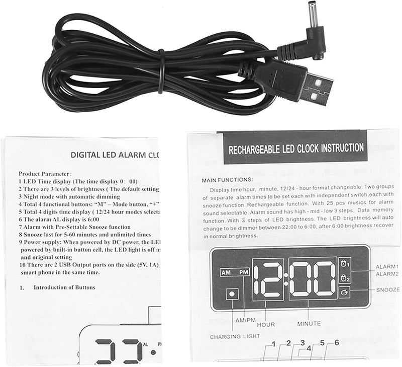 Bahels Mirror Clock, Multi?functional Digital Alarm Clock Dual USB Interface Plastic Auto Lightness Adjustment for Home Office Bedroom - Image 2