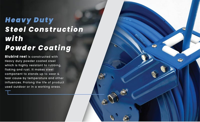 BluBird BLUBIRD BBRHD3850 18ga Retractable Hose Reel with 38 X 50 Air Hose 12 Point Ratcheting Gear NextGen Rubber Lightest Strongest Most Flexible 300 PSI 50F to 190F Degrees Polyester Braided  - Image 5