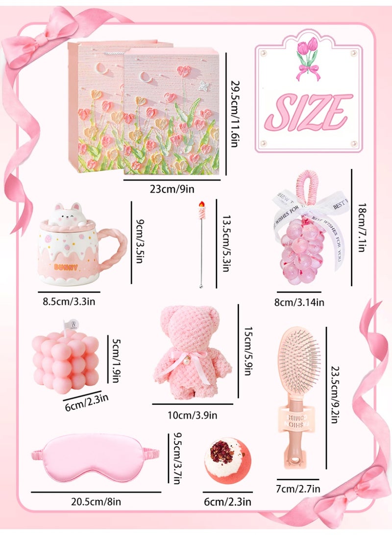 Aromancy Pink Self Care Gift Set for Women 9PCS Spa Gift Basket with Bunny Mug Scented Candle Bath Bomb Eye Mask Soap Cute Gift Box Relaxing Birthday Gift for Girls Friends Sister - Image 3