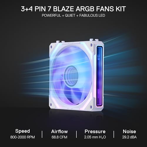 Redragon GCF012 Standard 120mm PC Case Fan, Daisy-Chain Connection, 5V 3Pin ARGB Lighting, 4 Pin PWM Case Fan, for Radiator/Computer Case Cooling, 120x120x25mm, 3 Pack, White - Image 2