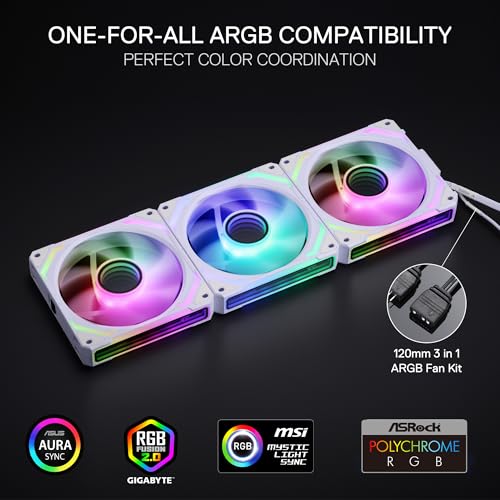 Redragon GCF012 Standard 120mm PC Case Fan, Daisy-Chain Connection, 5V 3Pin ARGB Lighting, 4 Pin PWM Case Fan, for Radiator/Computer Case Cooling, 120x120x25mm, 3 Pack, White - Image 5
