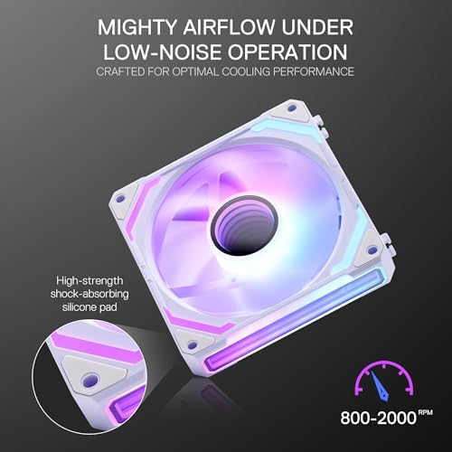 Redragon GCF012 Standard 120mm PC Case Fan, Daisy-Chain Connection, 5V 3Pin ARGB Lighting, 4 Pin PWM Case Fan, for Radiator/Computer Case Cooling, 120x120x25mm, 3 Pack, White - Image 4