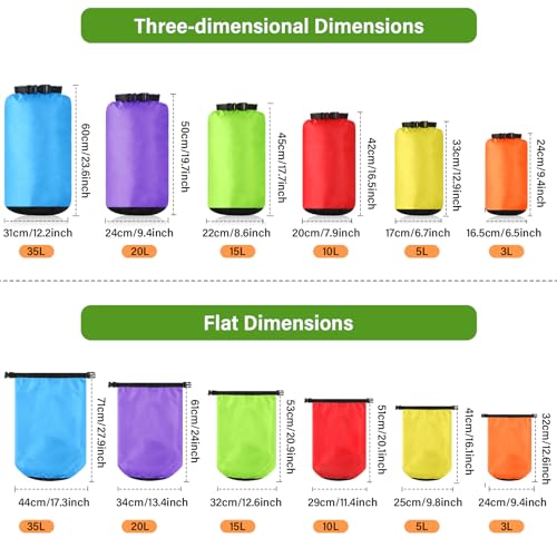 GliCraft 6 Pcs Waterproof Dry Bag Sack Lightweight Outdoor Dry Bags 35 L 20 L 15 L 10 L 5 L 3 L Waterproof Boat Bag for Kayaking Backpacking Hiking Camping RaftingFluorescent Color - Image 3