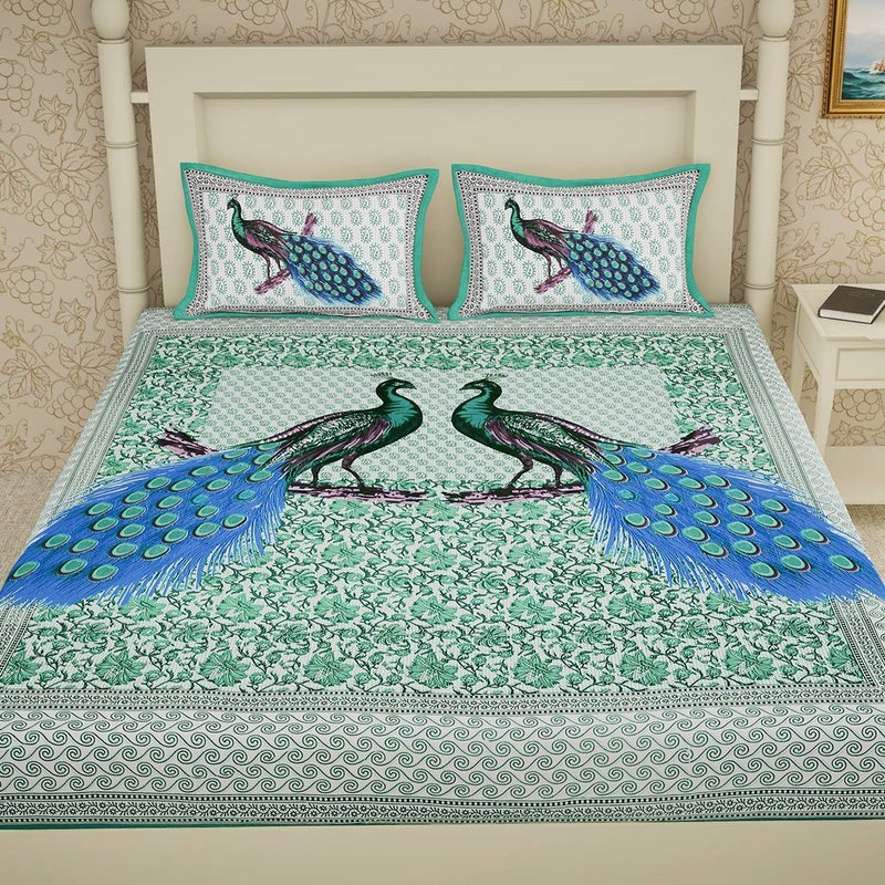 Poorak Peacock Collection Bed Sheets for Double Bed Cotton King Size with 2 Pillow Covers Size of Bed Sheet 765 ft x 69 ft Blue - Image 2