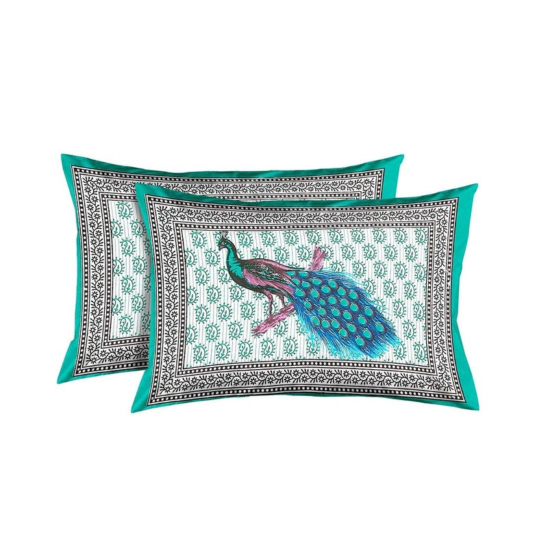 Poorak Peacock Collection Bed Sheets for Double Bed Cotton King Size with 2 Pillow Covers Size of Bed Sheet 765 ft x 69 ft Blue - Image 4