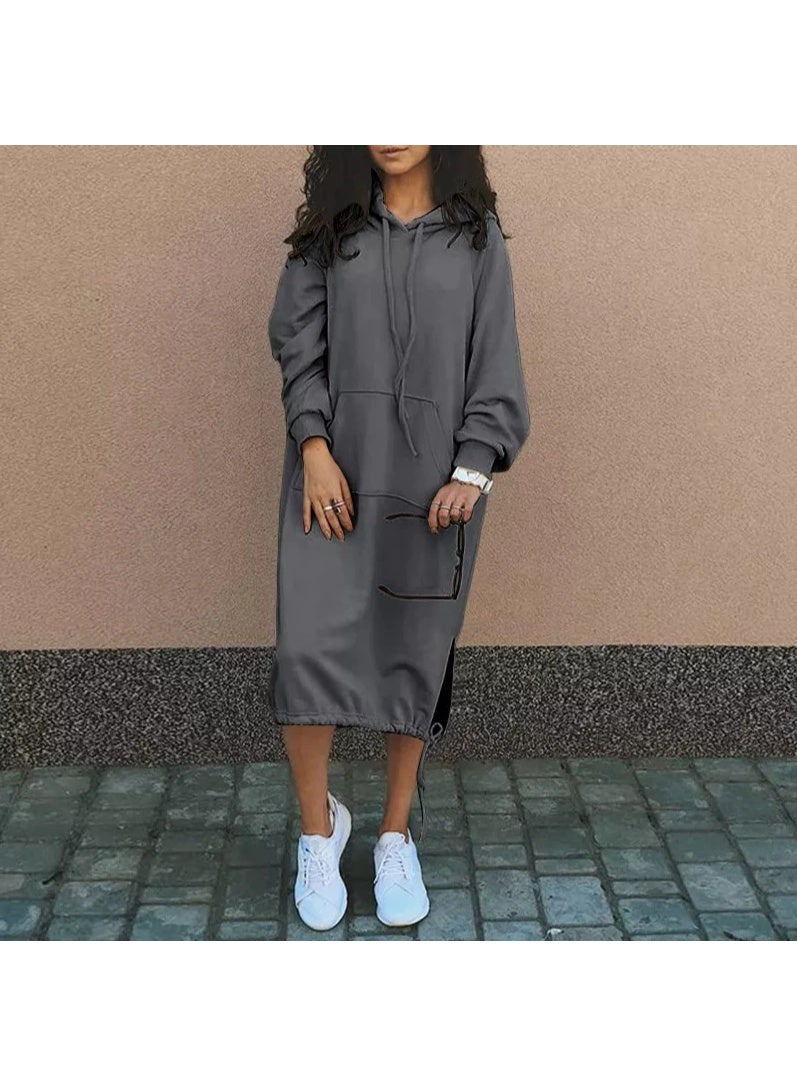 general Women's Casual Pullover Sweatshirt Sexy Side Slit Long Sleeve Hoodie Long Dress With Kangaroo Pocket - Image 1