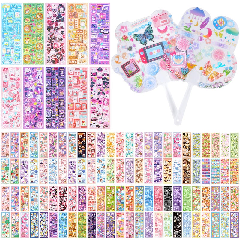 Tmtains 100 Sheets Cute Korean Stickers for Kpop Photocards Decor Stickers Bulk Aesthetic Toploader Sticker Glitter Cute Animal Pattern Scrapbook Sticker Self Adhesive for DIY Card Art Crafts Christmas Gifts - Image 1