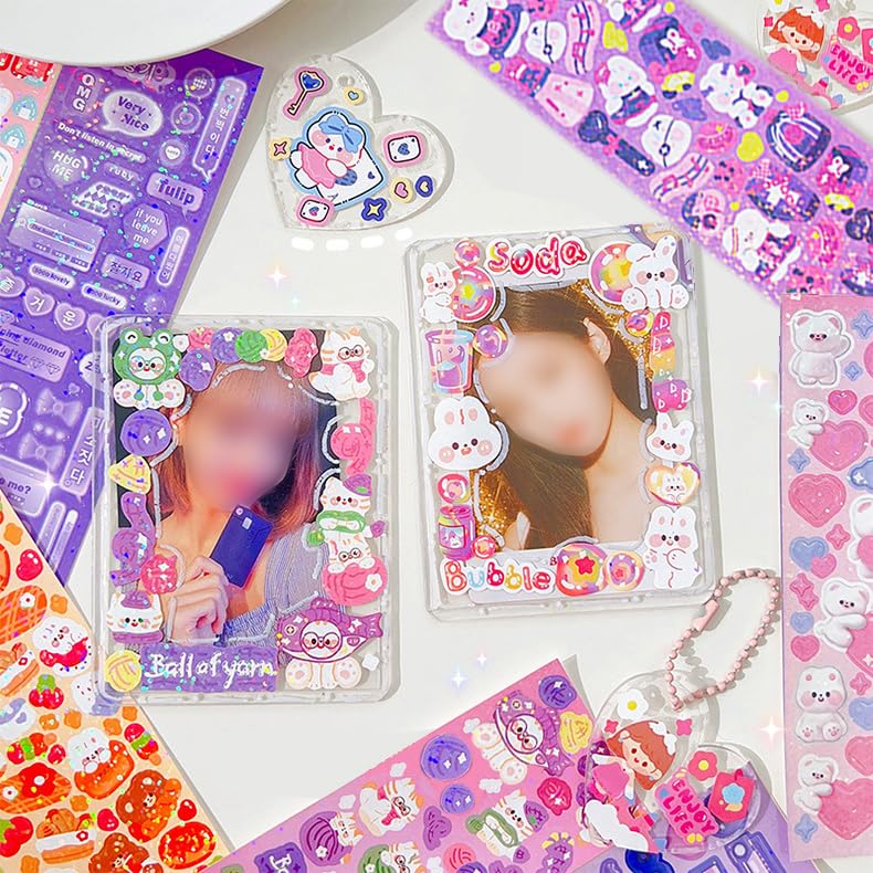 Tmtains 100 Sheets Cute Korean Stickers for Kpop Photocards Decor Stickers Bulk Aesthetic Toploader Sticker Glitter Cute Animal Pattern Scrapbook Sticker Self Adhesive for DIY Card Art Crafts Christmas Gifts - Image 3