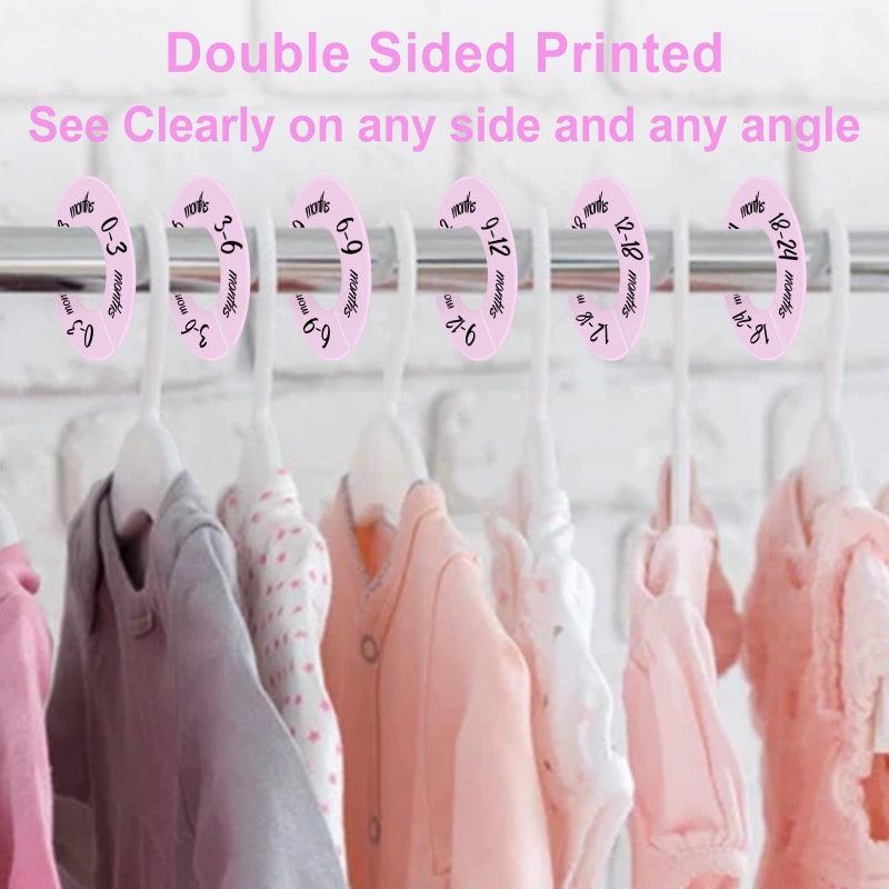 Pro Goleem Baby Closet Dividers Pink Baby Closet Organizer for Nursery Baby Clothes Size Age Dividers Fits 1.5" Rod 6 PCS - Image 4
