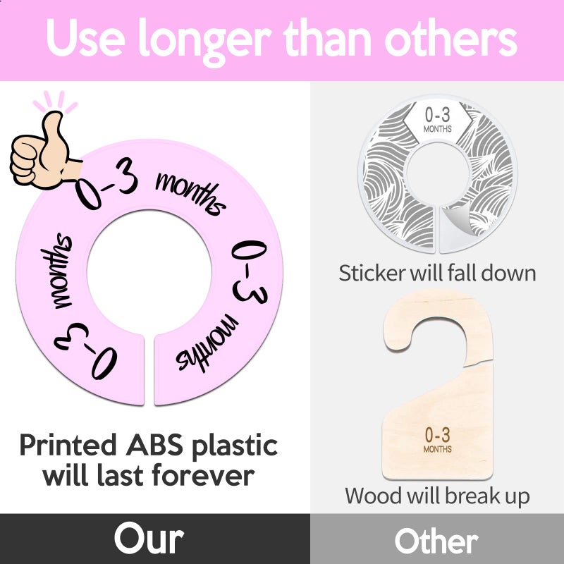 Pro Goleem Baby Closet Dividers Pink Baby Closet Organizer for Nursery Baby Clothes Size Age Dividers Fits 1.5" Rod 6 PCS - Image 5