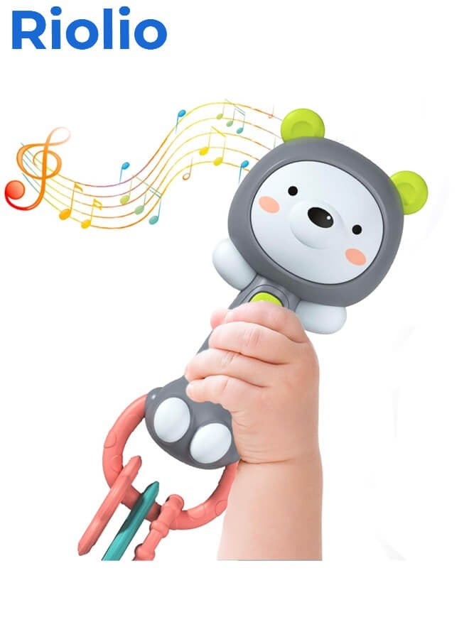 ريوليو لعبة رجاجة موسيقية للأطفال، لعبة عضاضة للأطفال الرُّضع من 6-12-18 شهراً، ألعاب حسية للأطفال، هدايا للأطفال الأولاد والبنات (شكل دب) - Image 1