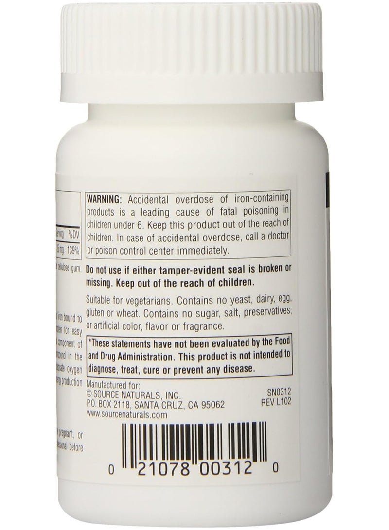 Source Naturals Iron Chelate 25 Mg 100 Tablets Supports Energy Production  - Image 3