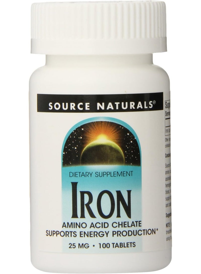 Source Naturals Iron Chelate 25 Mg 100 Tablets Supports Energy Production  - Image 1