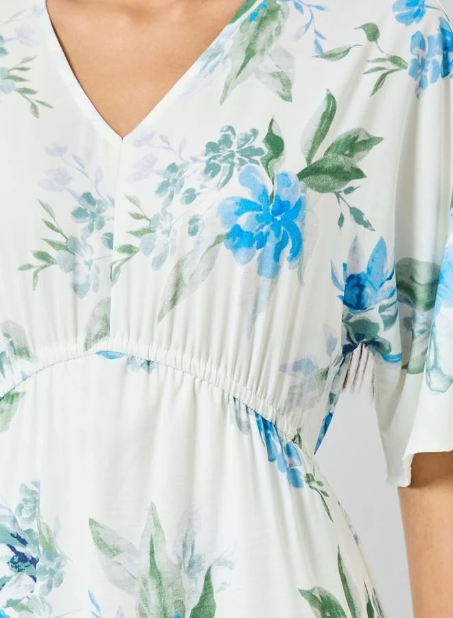 Styli  Floral Print Short Sleeve A-Line Maxi Dress for Women | Best Price UAE