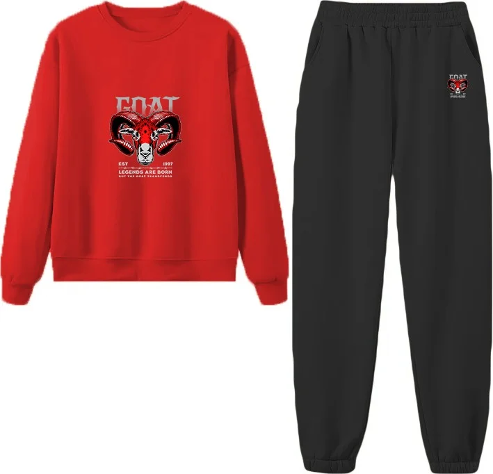 DogFish Tracksuit Oversize Goat Printed Tracksuit,lover,couple Combination Red