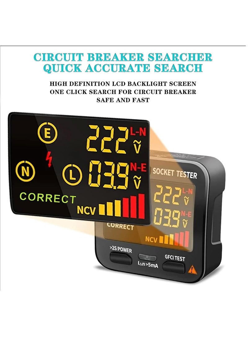 ZHONGYi - Electric Socket Tester Outlet Tester Digital LCD Display with NCV Test RCD Test Polarity Test Electric Circuit Polarity Voltage Detector Home School Office Laboratory Factory Safety Inspection - Image 1