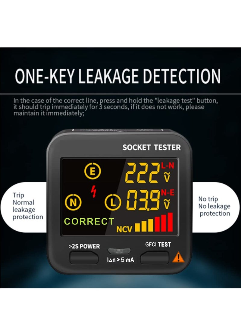 ZHONGYi - Electric Socket Tester Outlet Tester Digital LCD Display with NCV Test RCD Test Polarity Test Electric Circuit Polarity Voltage Detector Home School Office Laboratory Factory Safety Inspection - Image 1