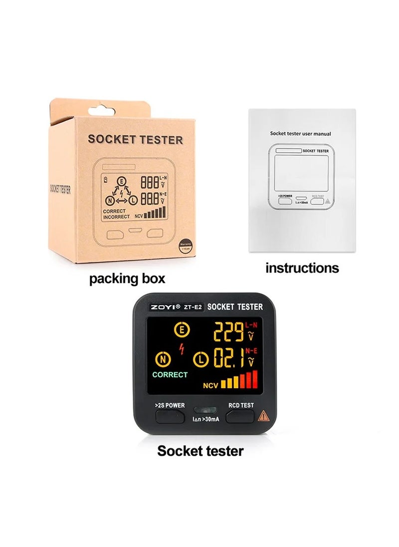 ZHONGYi - Electric Socket Tester Outlet Tester Digital LCD Display with NCV Test RCD Test Polarity Test Electric Circuit Polarity Voltage Detector Home School Office Laboratory Factory Safety Inspection - Image 1
