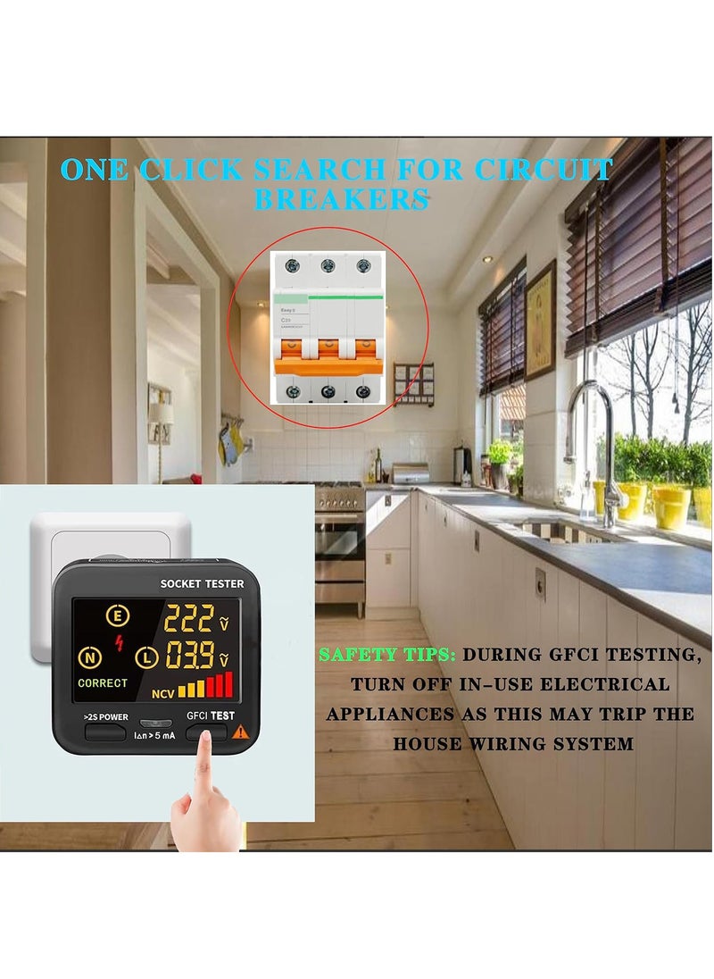 ZHONGYi - Electric Socket Tester Outlet Tester Digital LCD Display with NCV Test RCD Test Polarity Test Electric Circuit Polarity Voltage Detector Home School Office Laboratory Factory Safety Inspection - Image 1