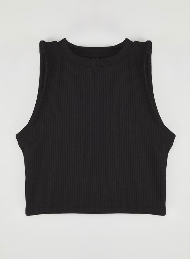 trendyol Black*001 Halter Neck Fitted/Fits Crop Flexible Knit Blouse  - Image 5