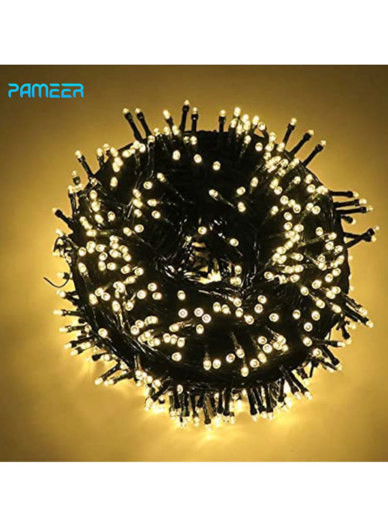 PAMEER Warm White LED String Lights Black Wire Plug-in 30ft 98 LEDs String Home Decorative LED Strip for Christmas EID Ramadan Diwali and Wedding Parties Decoration Box Button Control 8 Modes  - Image 1