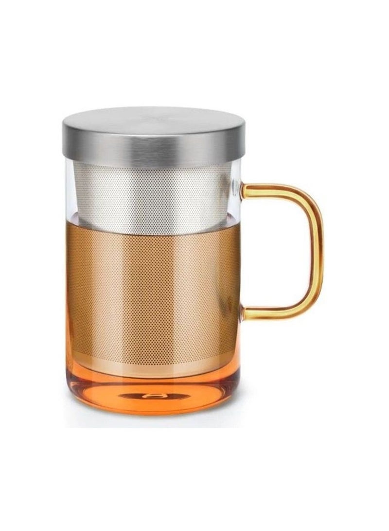 HOME ZONE 16.9 Oz Borosilicate Glass Tea Mug Cup Tea Glasses with Stainless Steel Infuser & Lid Loose Leaf Glass Tea Cup 500mL - Image 1