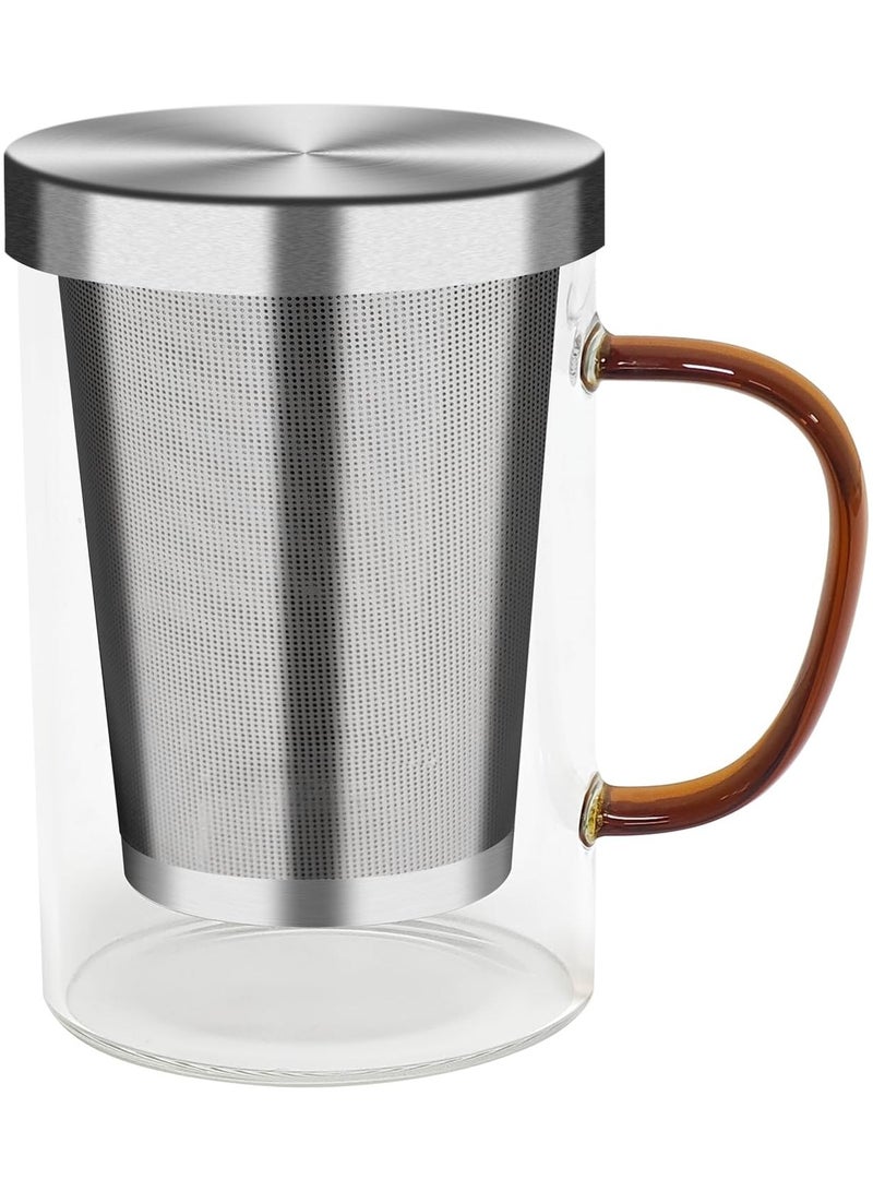 HOME ZONE 16.9 Oz Borosilicate Glass Tea Mug Cup Tea Glasses with Stainless Steel Infuser & Lid Loose Leaf Glass Tea Cup 500mL - Image 2