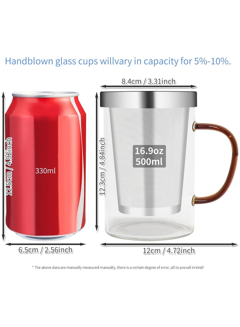 HOME ZONE 16.9 Oz Borosilicate Glass Tea Mug Cup Tea Glasses with Stainless Steel Infuser & Lid Loose Leaf Glass Tea Cup 500mL - Image 4