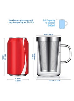 Generic 16.9 Oz Borosilicate Glass Tea Mug Cup Tea Glasses with Stainless Steel Infuser & Lid Loose Leaf Glass Tea Cup 500mL  - Image 3