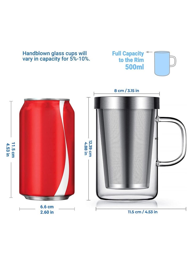 Generic 16.9 Oz Borosilicate Glass Tea Mug Cup Tea Glasses with Stainless Steel Infuser & Lid Loose Leaf Glass Tea Cup 500mL  - Image 3