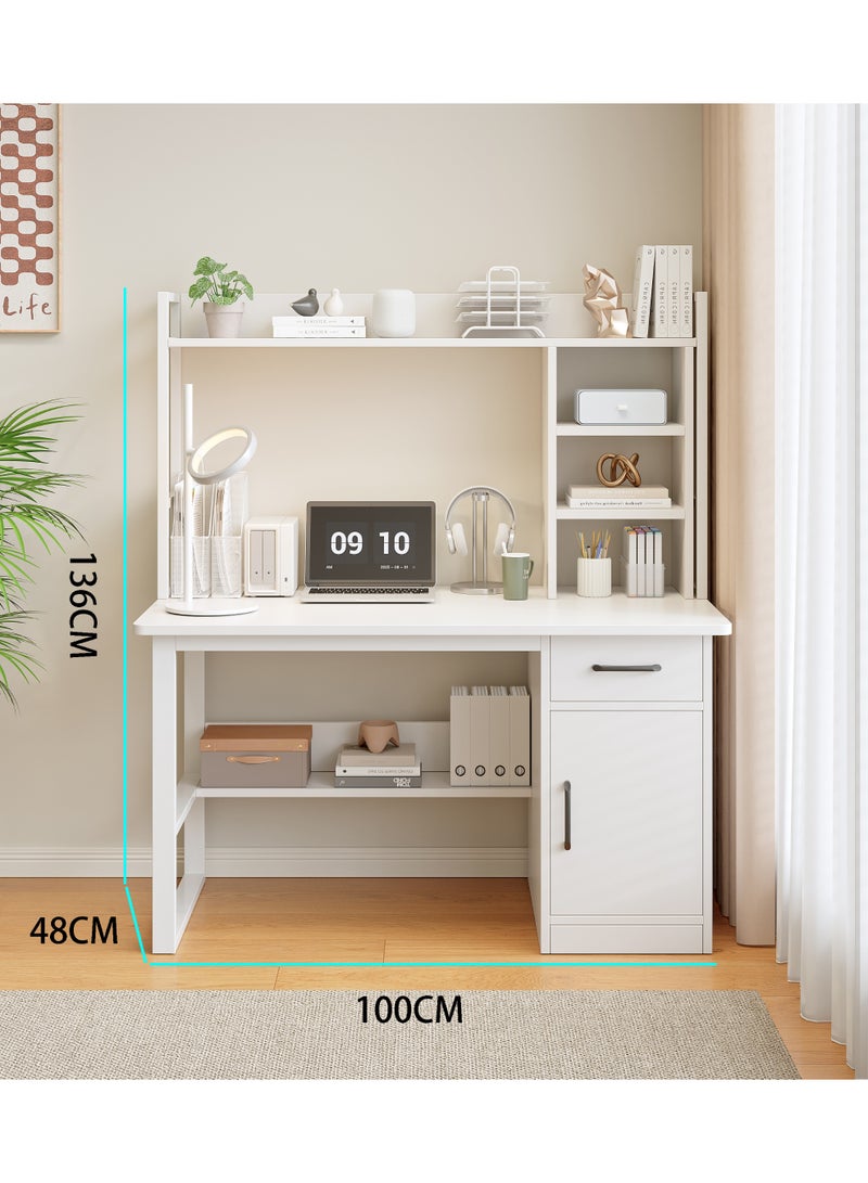 Computer Desk with Bookshelves, Kids Study Desk, Students Learning Table, Home Office Desks & Workstations with Storage Rack, 100x48x136cm, White, YN116 - Image 2