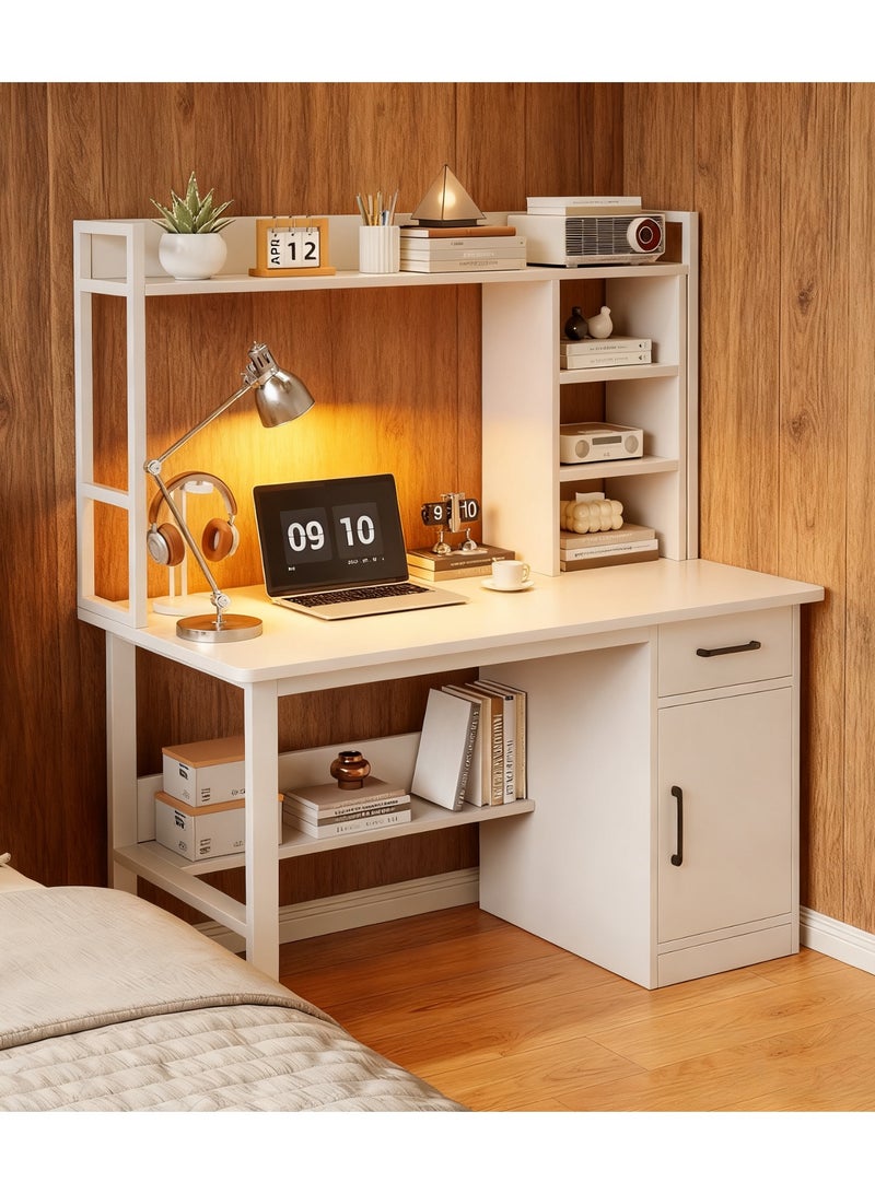 Computer Desk with Bookshelves, Kids Study Desk, Students Learning Table, Home Office Desks & Workstations with Storage Rack, 100x48x136cm, White, YN116 - Image 1