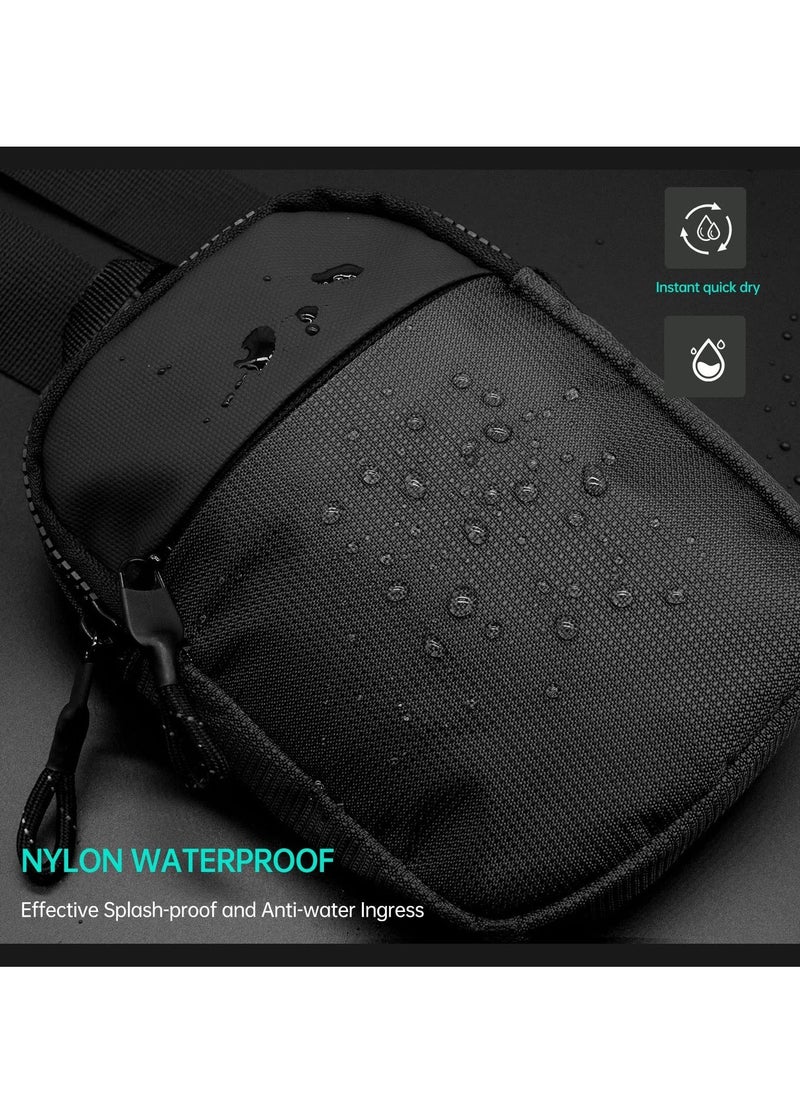 حقيبة كتف صغيرة للرجال مقاومة للماء وحقائب كروس بودي وحقائب صدر مع حزام كتف قابل للتعديل للسفر والرياضة والتخييم (أسود) - Image 5