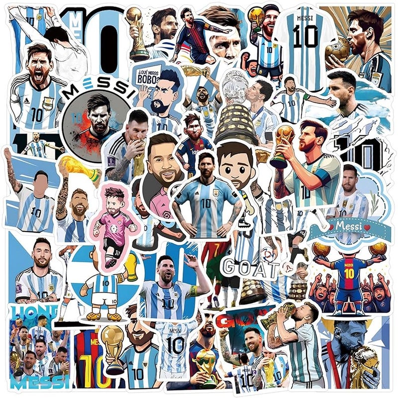 50 قطعة من ملصقات لاعب كرة القدم ميسي، ملصقات رياضية رائعة لكرة القدم لزجاجة المياه، اللابتوب، الجوال، لوح التزلج، سجل القصاصات، هدايا ممتصة للصدمات للاطفال والمراهقين والبالغين لمستلزمات الحفلات - Image 1