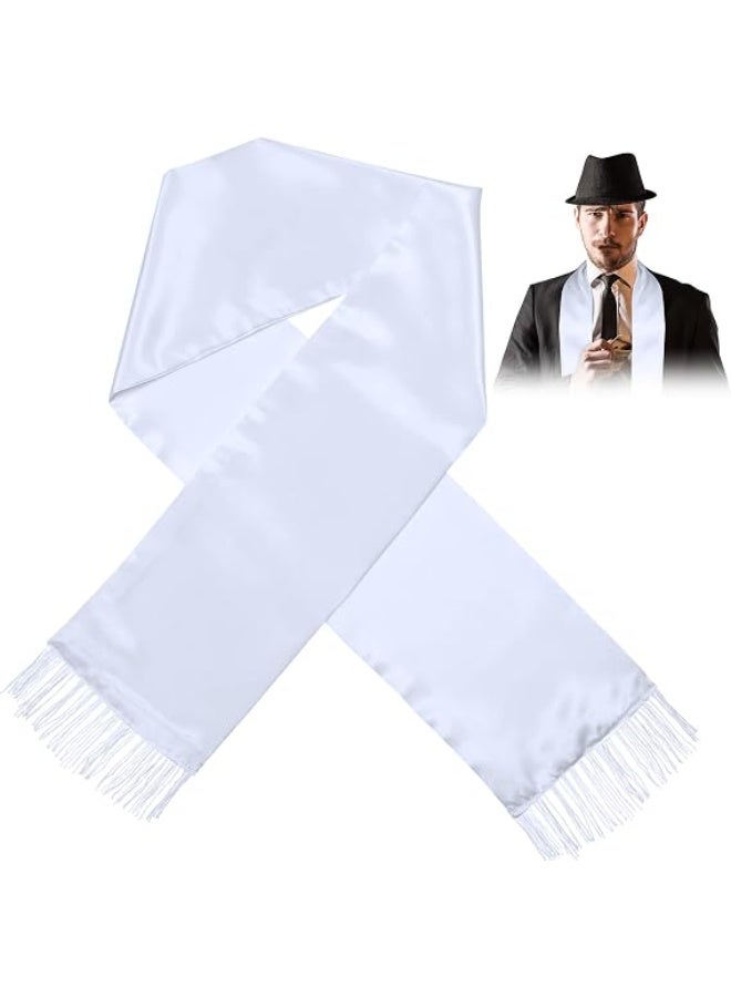 1920's Scarf with Tassels White Scarf Long Shawl Mens Fancy Dress 1920s Accessories for Men Women Outfit 1920's Gangster Cosplay Party Decoration Supplies - Image 1