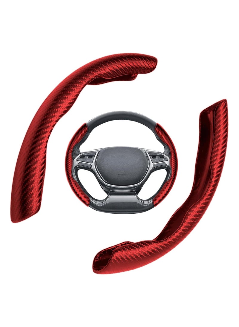 Generic - Banseko Carbon Fiber Pattern Steering Wheel Cover, Anti-Slip Segmented Steering Wheel Protector, Universal Car Accessory for Most Models, Red - Image 1