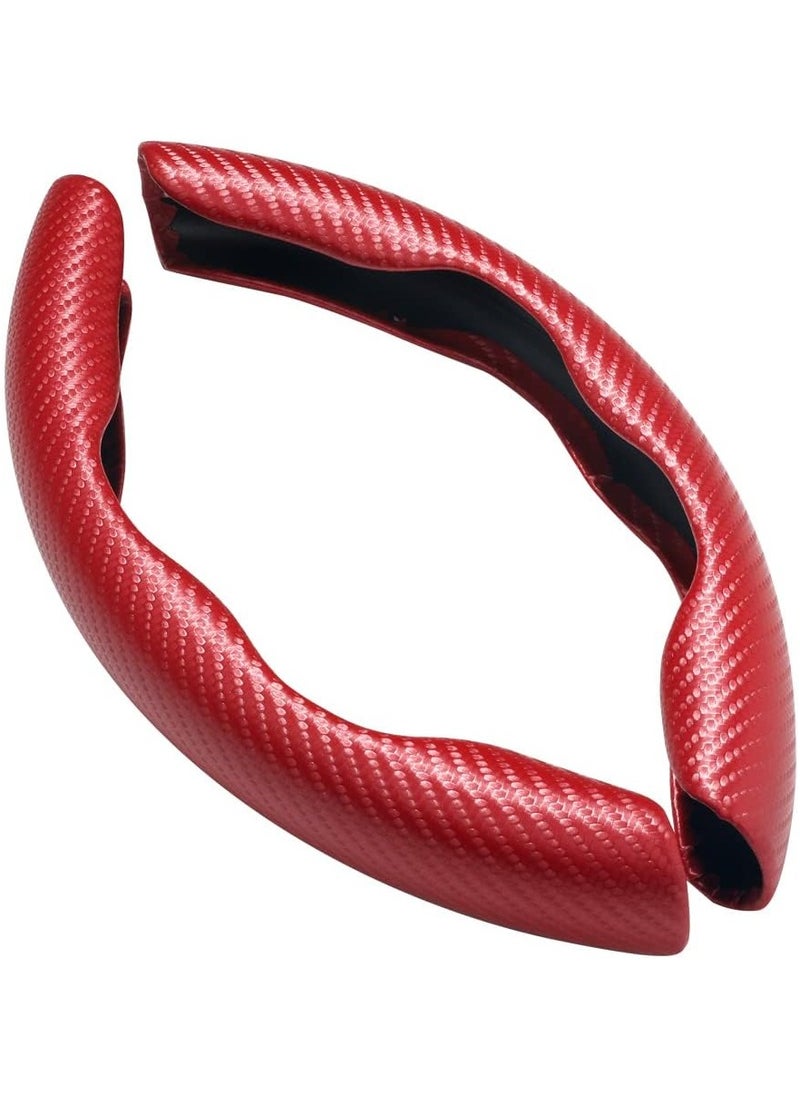 Generic - Banseko Carbon Fiber Pattern Steering Wheel Cover, Anti-Slip Segmented Steering Wheel Protector, Universal Car Accessory for Most Models, Red - Image 1